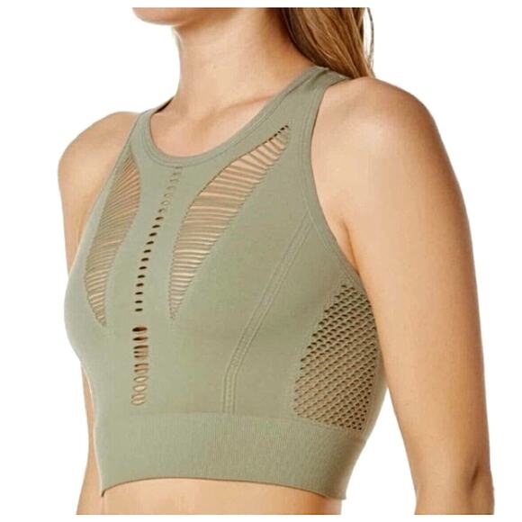Zella Body Natura Longline Sports Bra Front Back Cutaway Green Vetiver Large - Picture 1 of 12